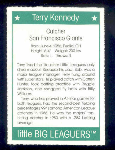 1991 More Little Big Leaguers Terry Kennedy Giants Little League Photo Image 2