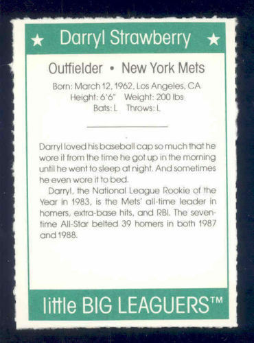 1991 More Little Big Leaguers Darryl Strawberry Mets Little League Photo Image 2