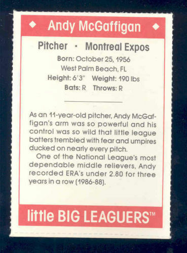 1990 Little Big Leaguers Andy McGaffigan Expos Little League Photo Image 2