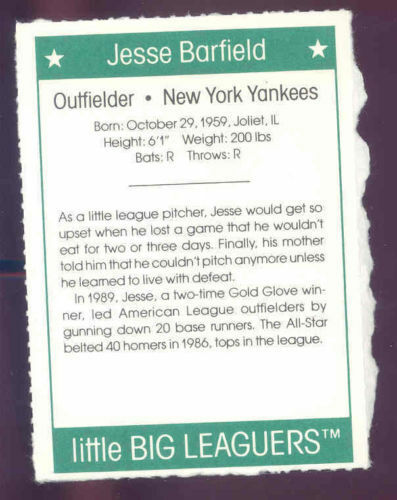 1991 More Little Big Leaguers Jesse Barfield Yankees Little League Photo Image 2