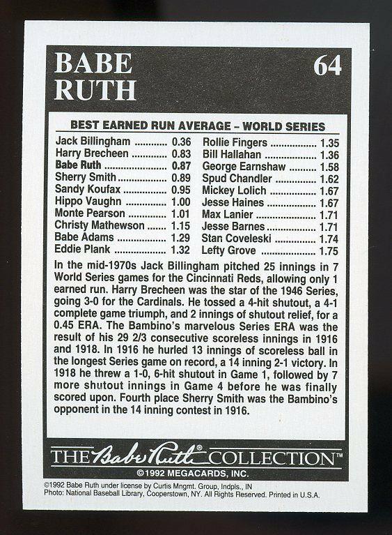 1992 megacards ruth #64 BABE RUTH new york yankees Image 2