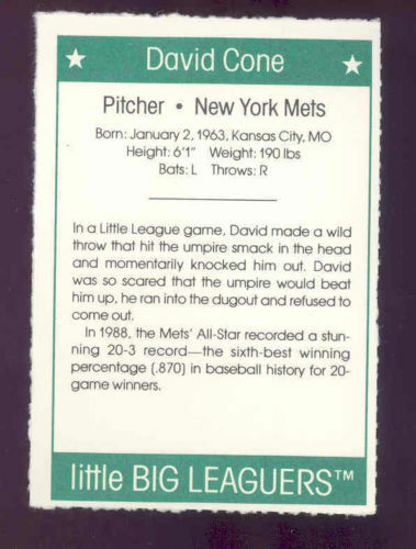 1991 More Little Big Leaguers David Cone Mets Little League Photo Image 2