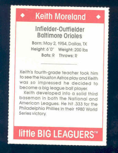 1990 Little Big Leaguers Keith Moreland Orioles Little League Photo Image 2