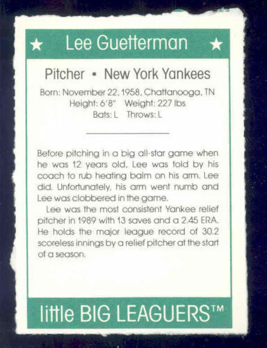 1991 More Little Big Leaguers Lee Guetterman Yankees Little League Photo Image 2