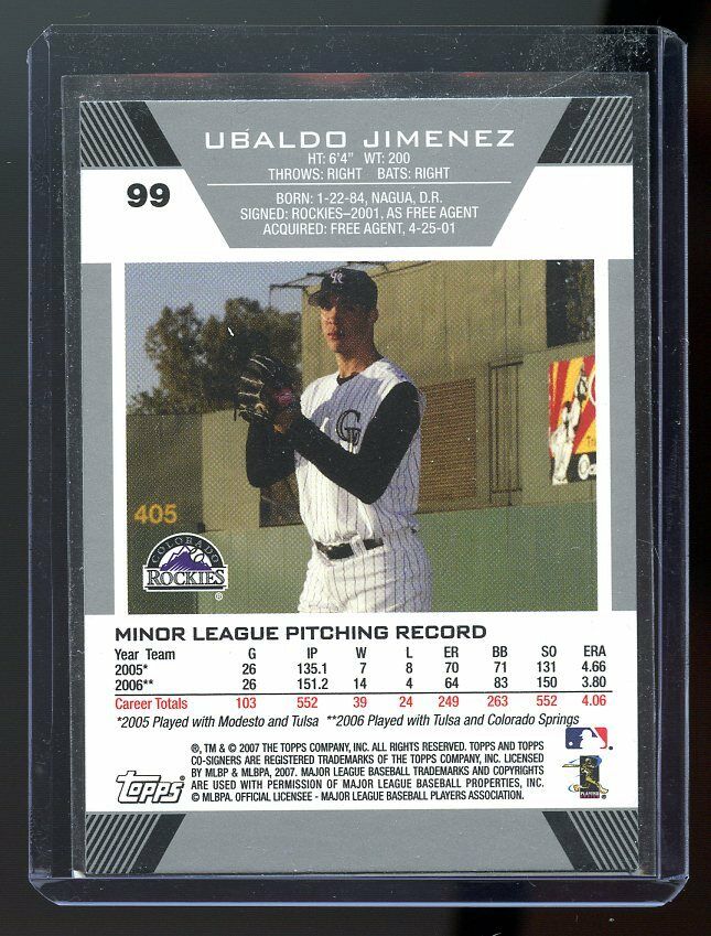 2007 Topps Co-Signers Rookie Card #99 Ubaldo Jimenez Colorado Rockies Image 2