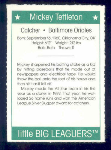 1991 More Little Big Leaguers Mickey Tettleton Orioles Little League Photo Image 2