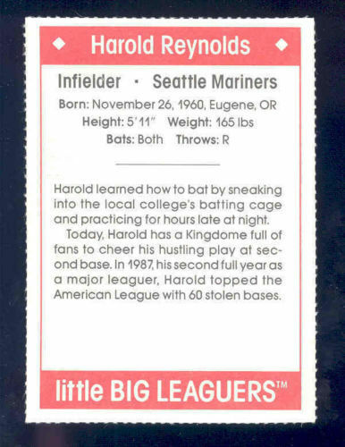 1990 Little Big Leaguers Harold Reynolds Mariners Little League Photo Image 2