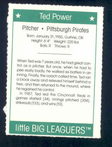 1991 More Little Big Leaguers Ted Power Pirates Little League Photo Image 2