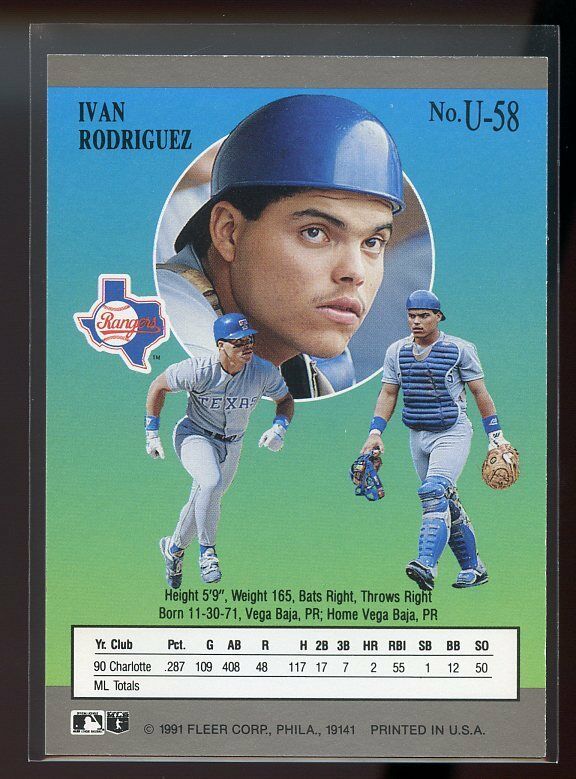 1991 ultra update #u-58 IVAN RODRIGUEZ texas rangers ROOKIE card Image 2