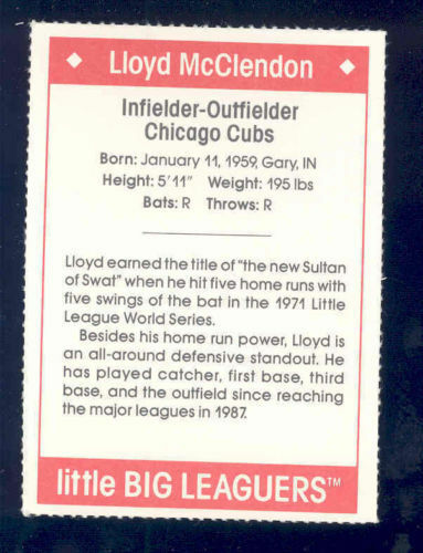 1990 Little Big Leaguers Lloyd McClendon Cubs Little League Photo Image 2