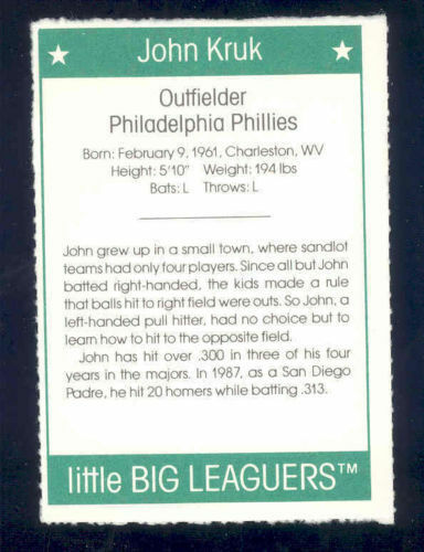 1991 More Little Big Leaguers John Kruk Phillies Little League