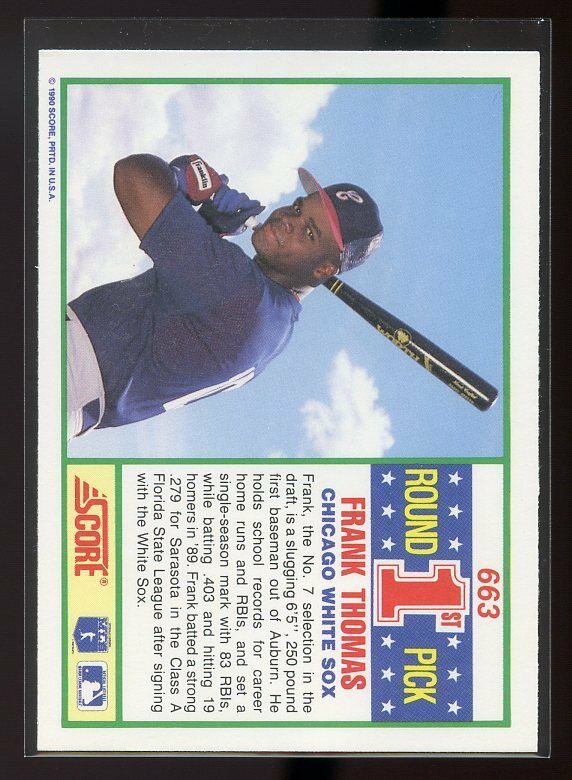 1990 score #663 FRANK THOMAS chicago white sox ROOKIE card Image 2