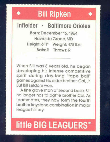 1990 Little Big Leaguers Bill Ripken Orioles Little League Photo Image 2