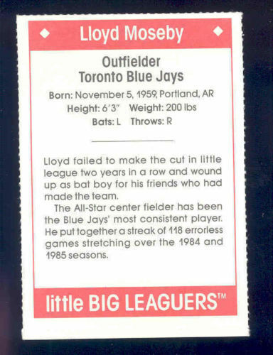 1990 Little Big Leaguers Lloyd Moseby Blue Jays Little League Photo Image 2