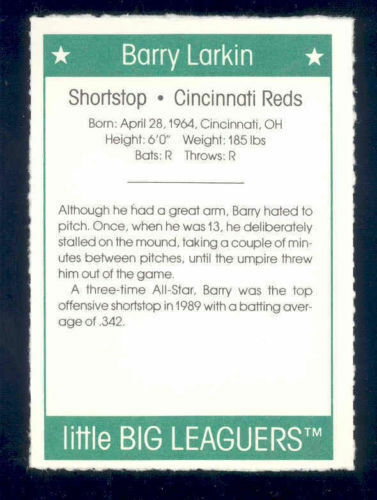 1991 More Little Big Leaguers Barry Larkin Reds Little League Photo Image 2