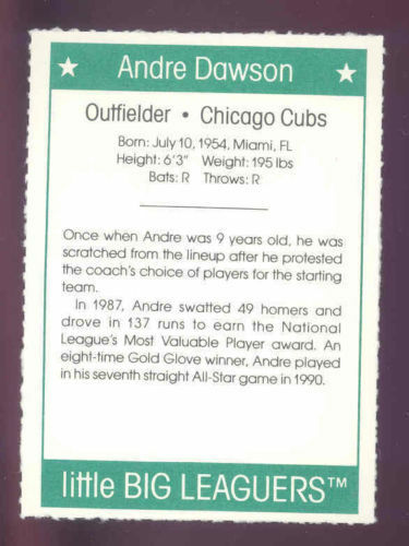 1991 More Little Big Leaguers Andre Dawson Cubs Little League Photo Image 2