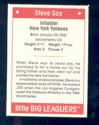 1990 Little Big Leaguers Steve Sax Yankees Little League Photo Image 2