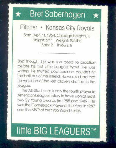 1991 More Little Big Leaguers Bret Saberhagen Royals Little League Photo Image 2