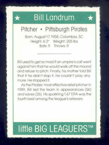 1991 More Little Big Leaguers Bill Landrum Pirates Little League Photo Image 2