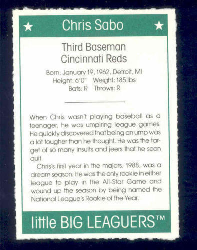 1991 More Little Big Leaguers Chris Sabo Reds Little League Photo Image 2