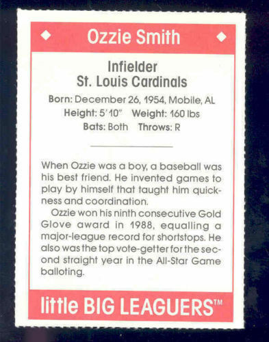 1990 Little Big Leaguers Ozzie Smith Cardinals Little League Photo Image 2