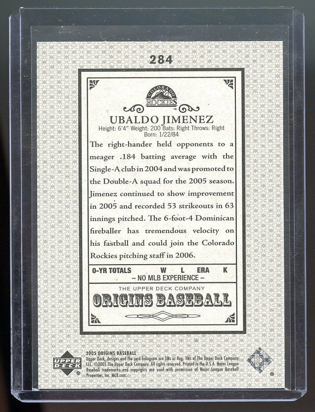 2005 Upper Deck Old Judge #284 Ubaldo Jimenez Colorado Rockies Image 2