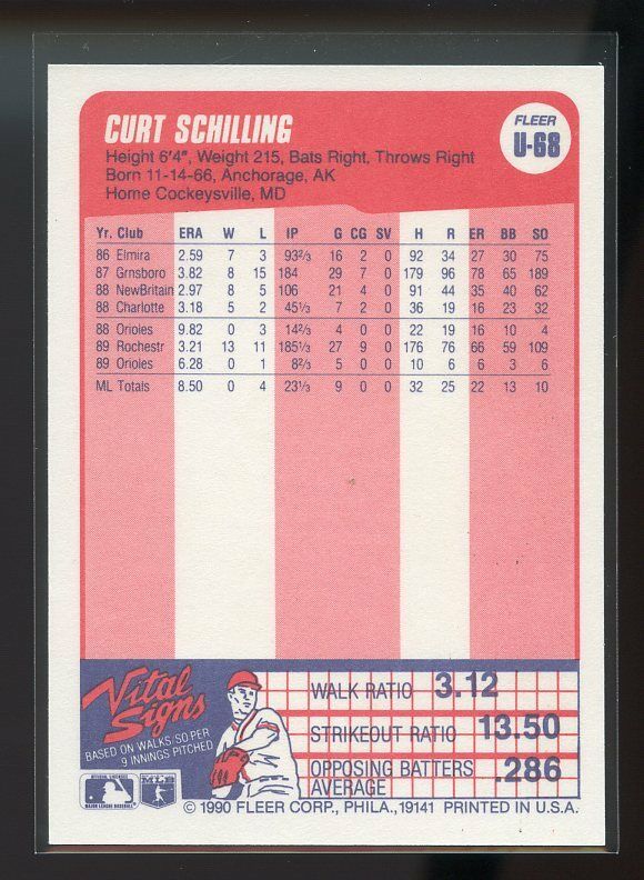 1990 fleer update #u-68 CURT SCHILLING baltimore orioles Image 2