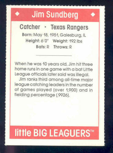 1990 Little Big Leaguers Jim Sundberg Rangers Little League Photo Image 2