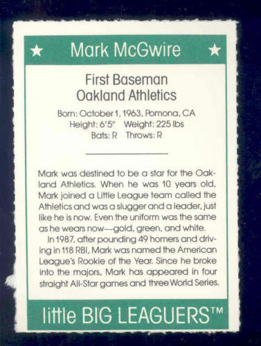 1991 More Little Big Leaguers Mark McGwire Athletics Little League Photo Image 2