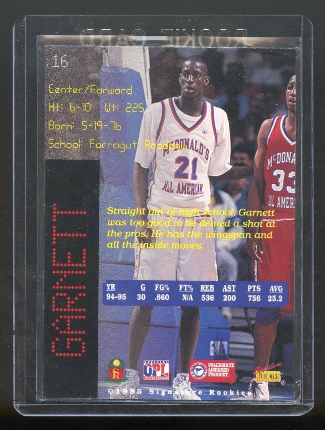 1995 Signature Rookies Prime Promo #16 Kevin Garnett Rookie Card Image 2