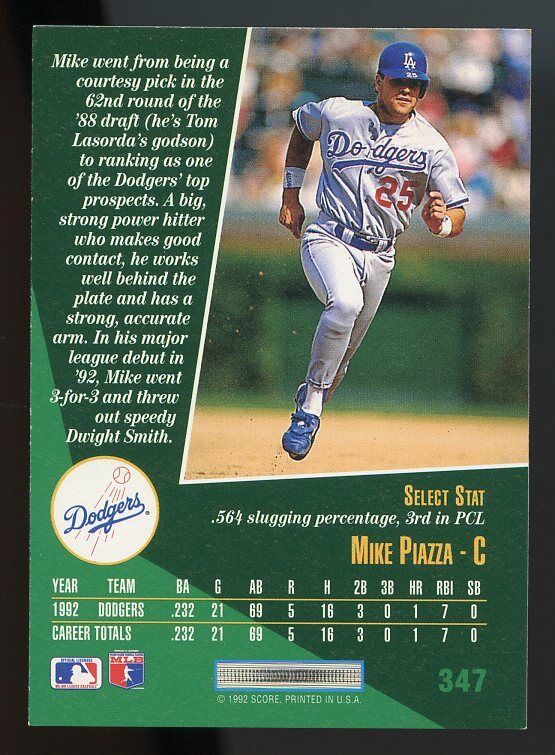 1993 select #347 MIKE PIAZZA los angeles dodgers ROOKIE card Image 2