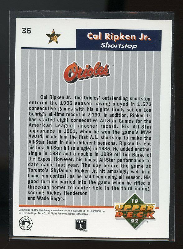 1992 upper deck fanfest gold #36 CAL RIPKEN JR baltimore orioles Image 2