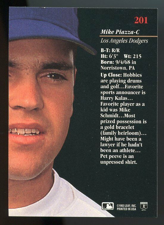 1993 studio #201 MIKE PIAZZA los angeles dodgers ROOKIE card Image 2