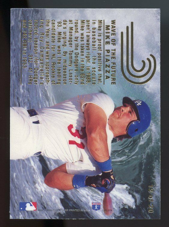 1993 flair wave of the future #12 MIKE PIAZZA los angeles dodgers ROOKIE card Image 2