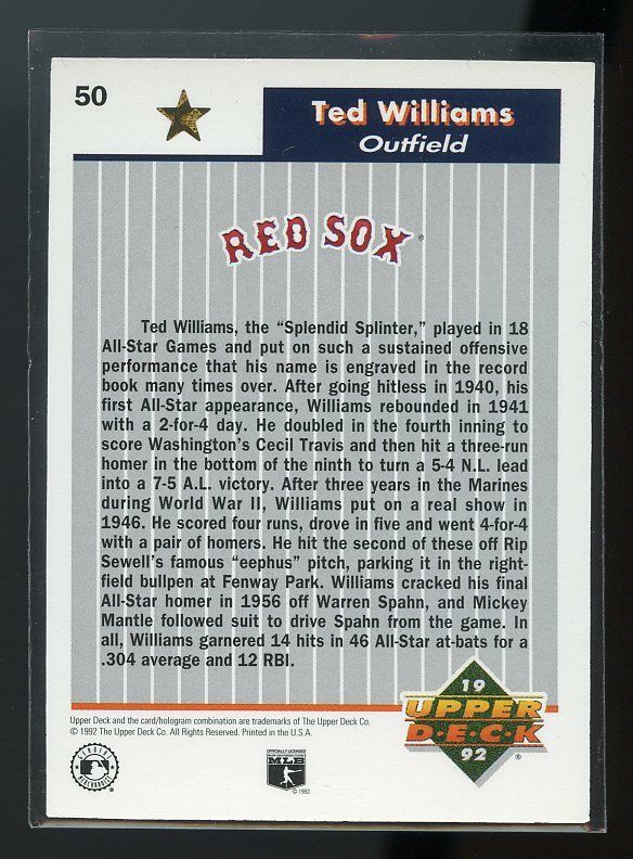 1992 upper deck fanfest gold #50 TED WILLIAMS boston red sox Image 2