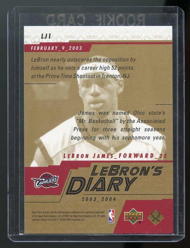 2003-04 Upper Deck Lebron's Diary Lebron James #LJ1 Rookie Card Image 2