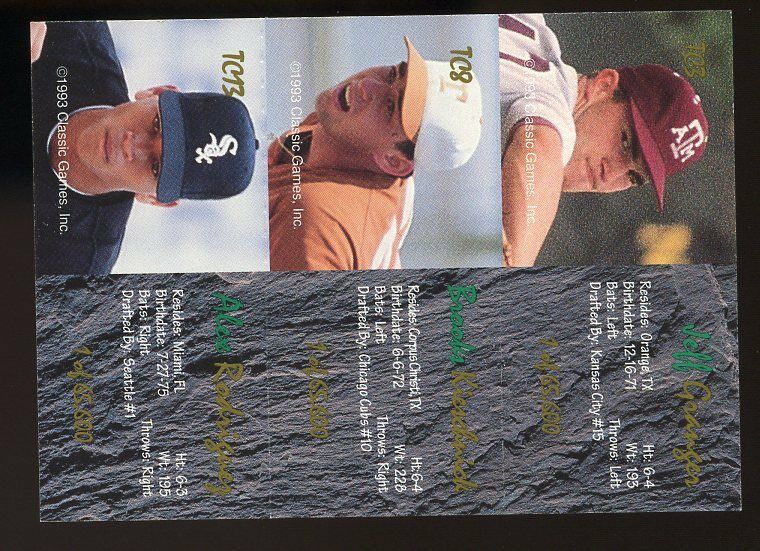 1993 classic four sport tri-cards #tc3 ALEX RODRIGUEZ minor league ROOKIE card Image 2