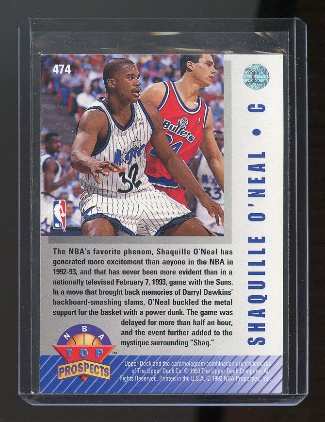 1992-93 Upper Deck Top Prospects #474 Shaquille O'Neal Orlando Magic Rookie Card Image 2