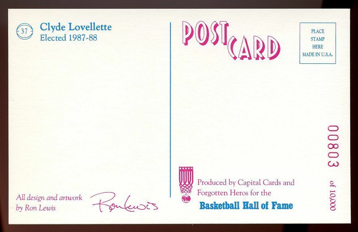 1992-93 Center Court #37 Clyde Lovellette /10,000 Collectible Post Card Image 2