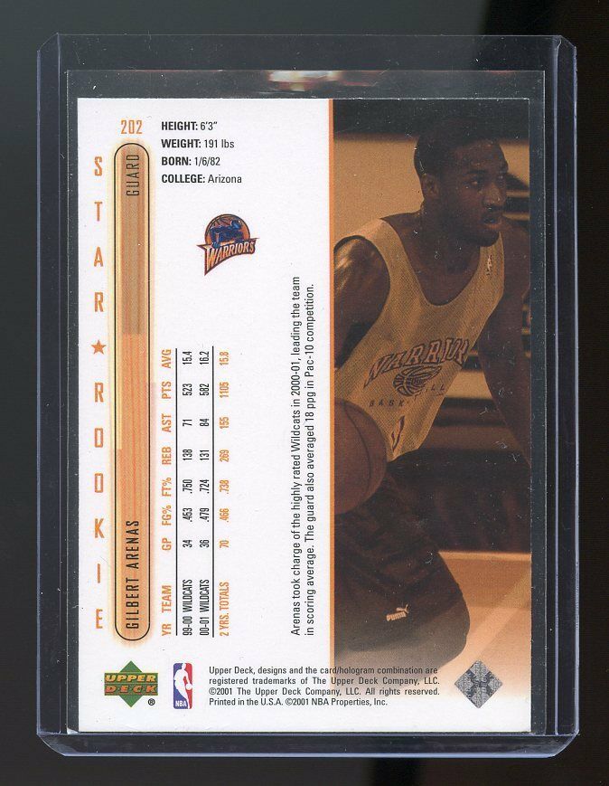 2001-02 Upper Deck #202 Gilbert Arenas Golden State Warriors Rookie Card Image 2