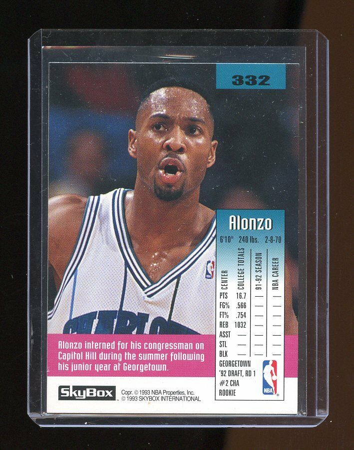 1992-93 Skybox #332 Alonzo Mourning Charlotte Hornets Rookie Card Image 2