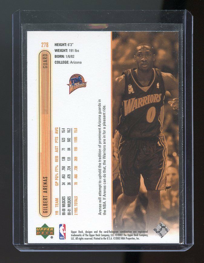 2001-02 Upper Deck #278 Gilbert Arenas Golden State Warriors Rookie Card Image 2