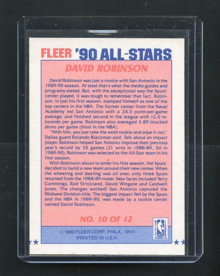 1990-91 Fleer 90's All Stars #10 David Robinson San Antonio Spurs Rookie Card Image 2