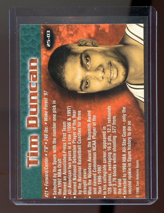 1998 San Antonio Spurs 25th Anniversary #25-03 Tim Duncan RARE SGA 2nd Year Card Image 2