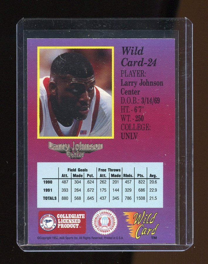 1992 1st Edition Wild Card #24 Larry Johnson UNLV Rebels Rookie Card Image 2