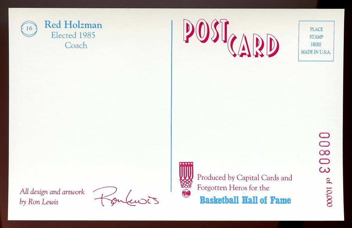 1992-93 Center Court #16 Red Holzman /10,000 Collectible Post Card Image 2