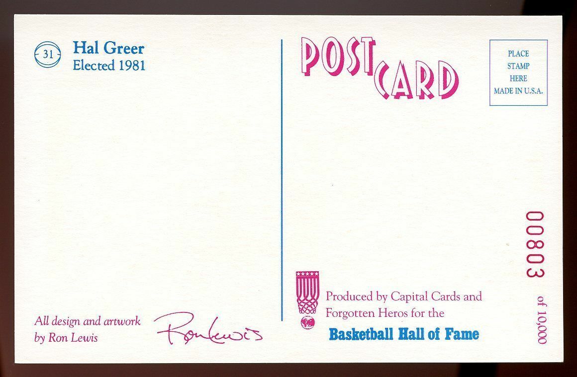 1992-93 Center Court #31 Hal Greer /10,000 Collectible Post Card Image 2