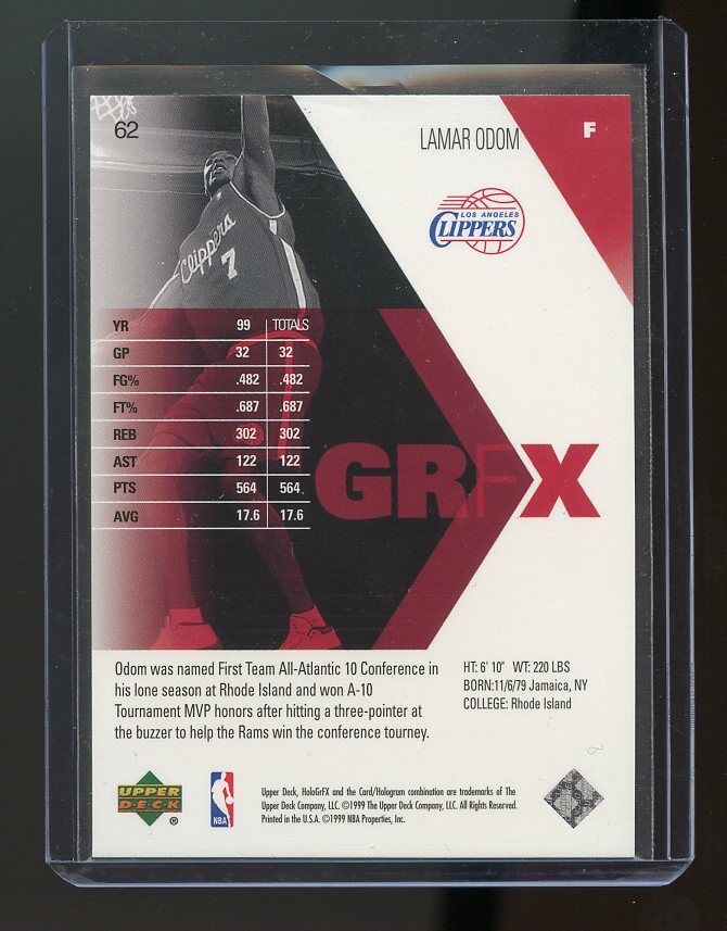 1999-00 Upper Deck HoloGrFX #62 Lamar Odom LA Lakers Rookie Card Image 2