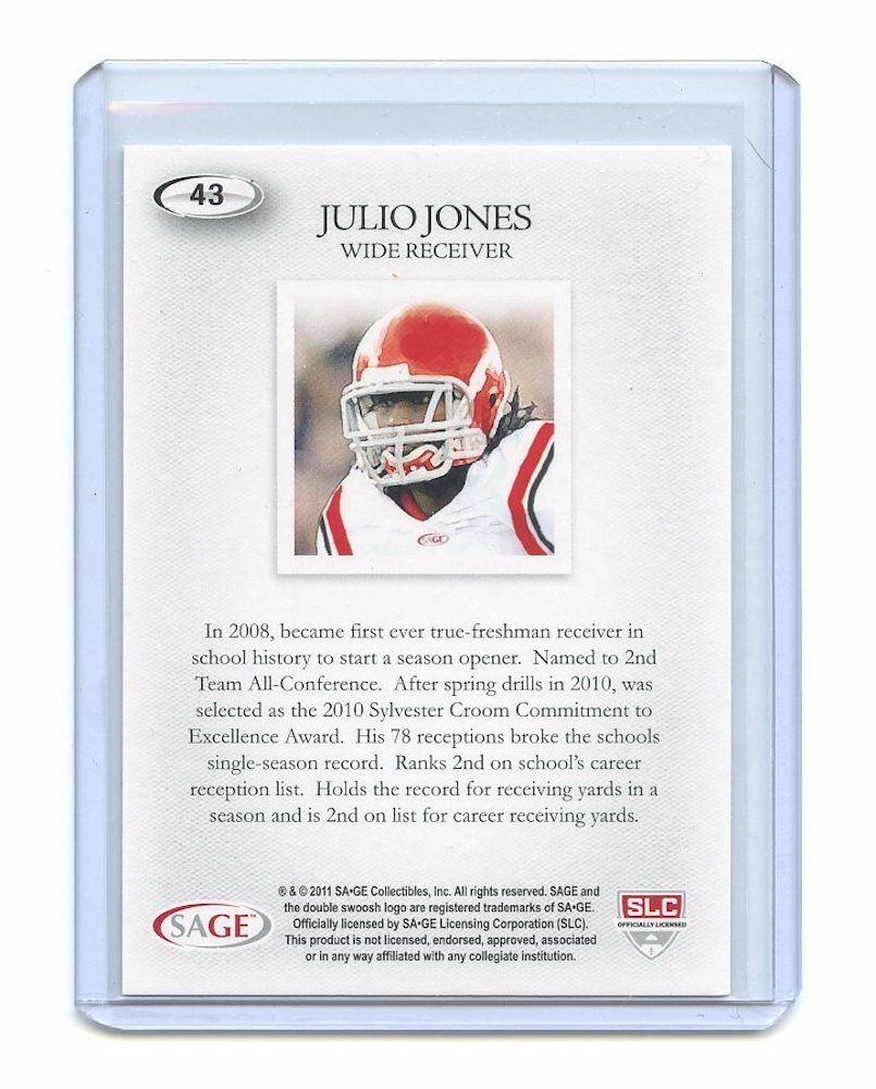 2011 Sage Hit Artistry #43 Julio Jones Rookie Card Image 2