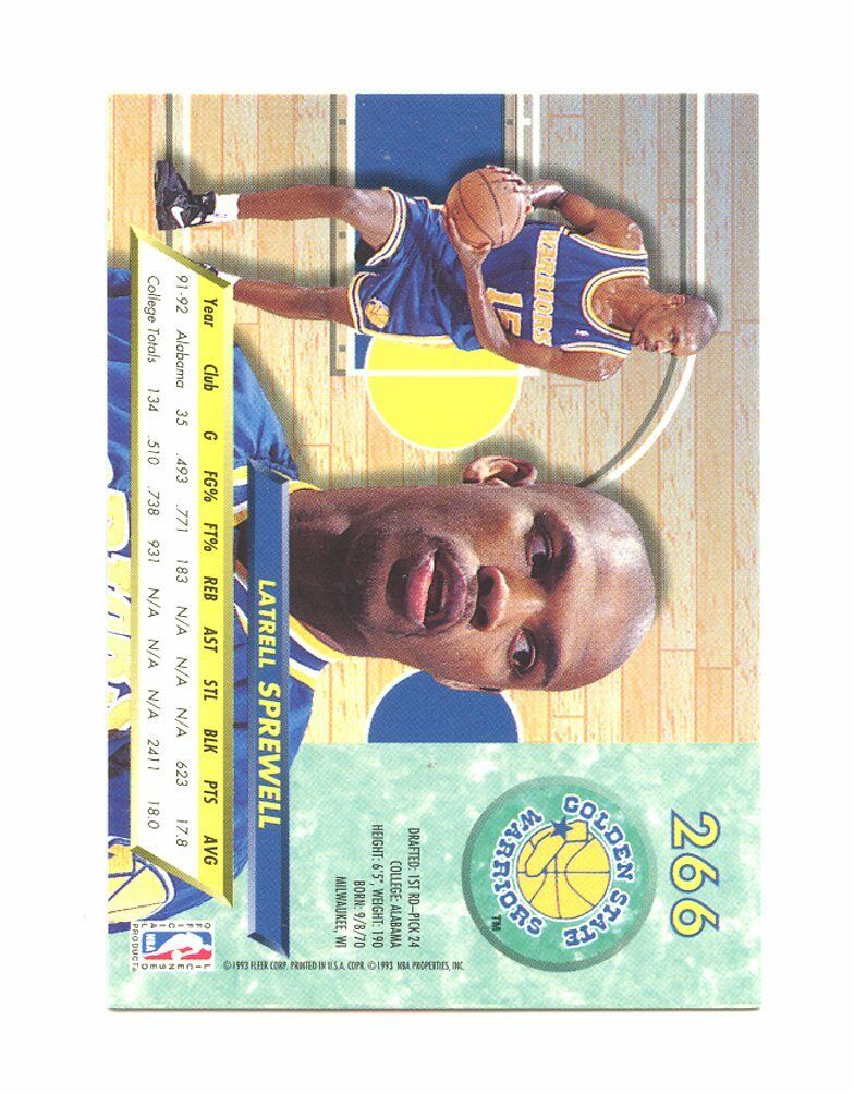 1992-93 Fleer Ultra #266 Latrell Sprewell Golden State Warriors Rookie Card Image 2